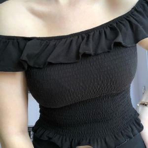 Black Off the Shoulder Crop Top